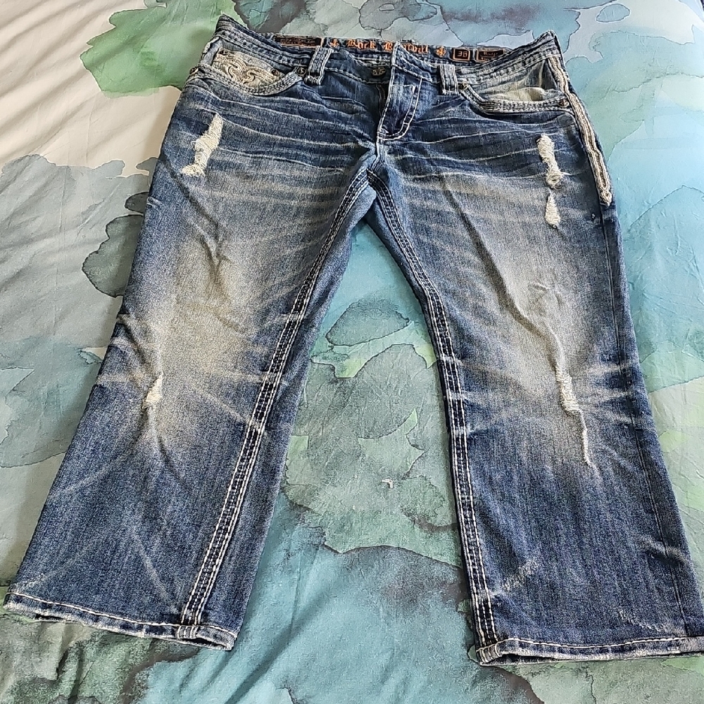Rock Revival Bridge Relaxed Straight Fit Distressed Jeans 36x30